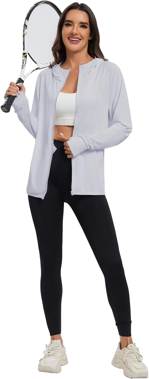 Women's Sun Protection Jacket UPF 50  Full Zipper Long Sleeve UV Hoodie Shirts Outdoor Athletic Jacket with Pocket