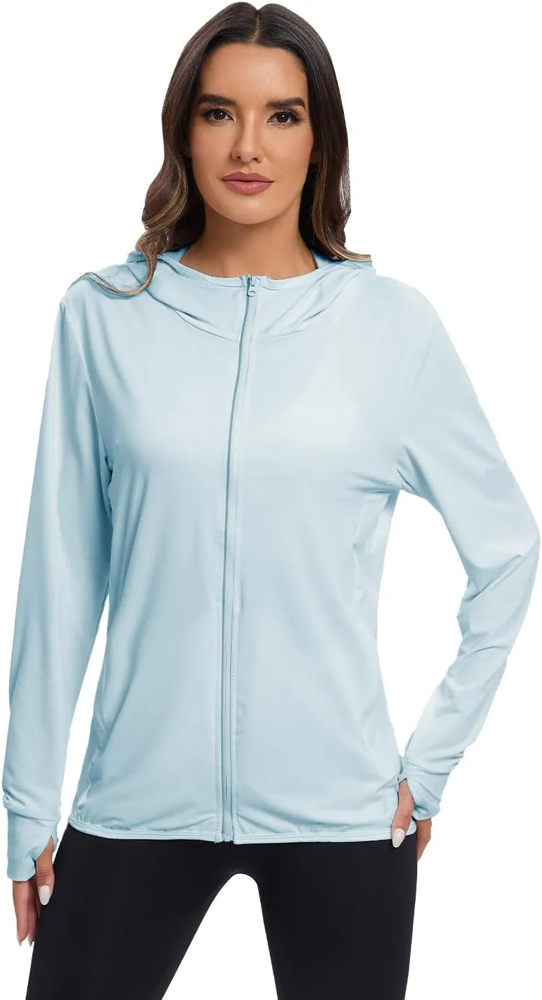 Women's Sun Protection Jacket UPF 50  Full Zipper Long Sleeve UV Hoodie Shirts Outdoor Athletic Jacket with Pocket