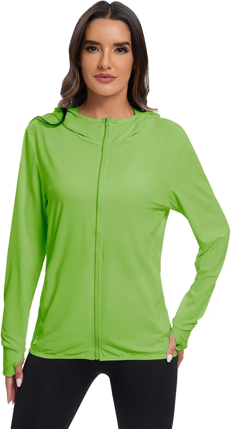 Women's Sun Protection Jacket UPF 50  Full Zipper Long Sleeve UV Hoodie Shirts Outdoor Athletic Jacket with Pocket