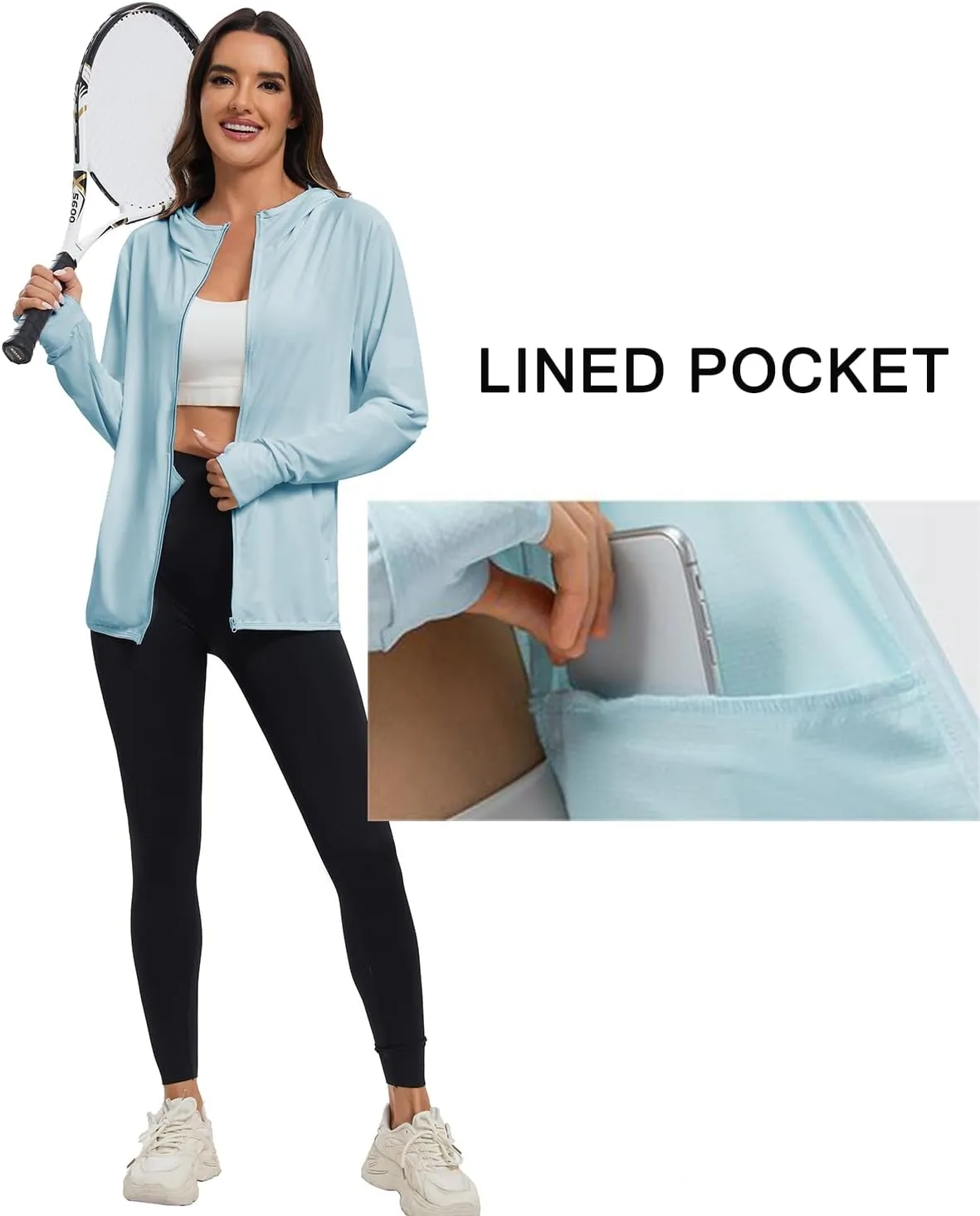 Women's Sun Protection Jacket UPF 50  Full Zipper Long Sleeve UV Hoodie Shirts Outdoor Athletic Jacket with Pocket