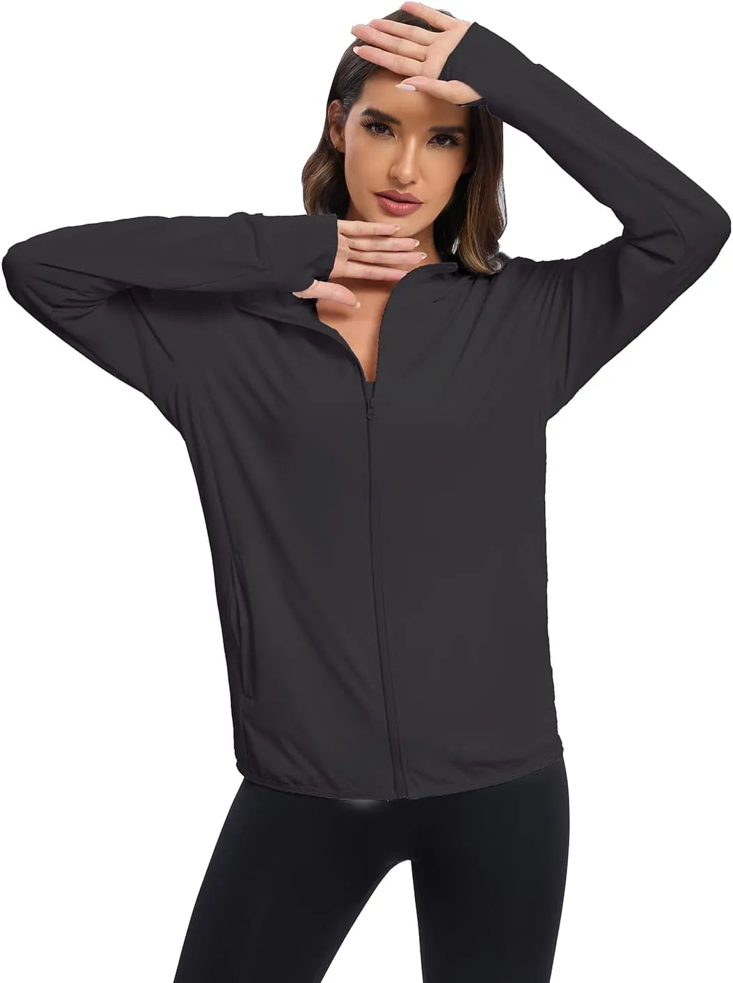 Women's Sun Protection Jacket UPF 50  Full Zipper Long Sleeve UV Hoodie Shirts Outdoor Athletic Jacket with Pocket