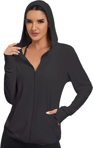 Women's Sun Protection Jacket UPF 50  Full Zipper Long Sleeve UV Hoodie Shirts Outdoor Athletic Jacket with Pocket