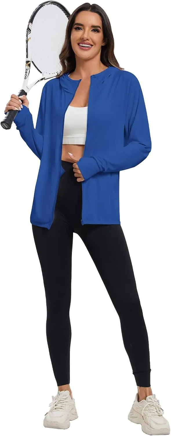 Women's Sun Protection Jacket UPF 50  Full Zipper Long Sleeve UV Hoodie Shirts Outdoor Athletic Jacket with Pocket