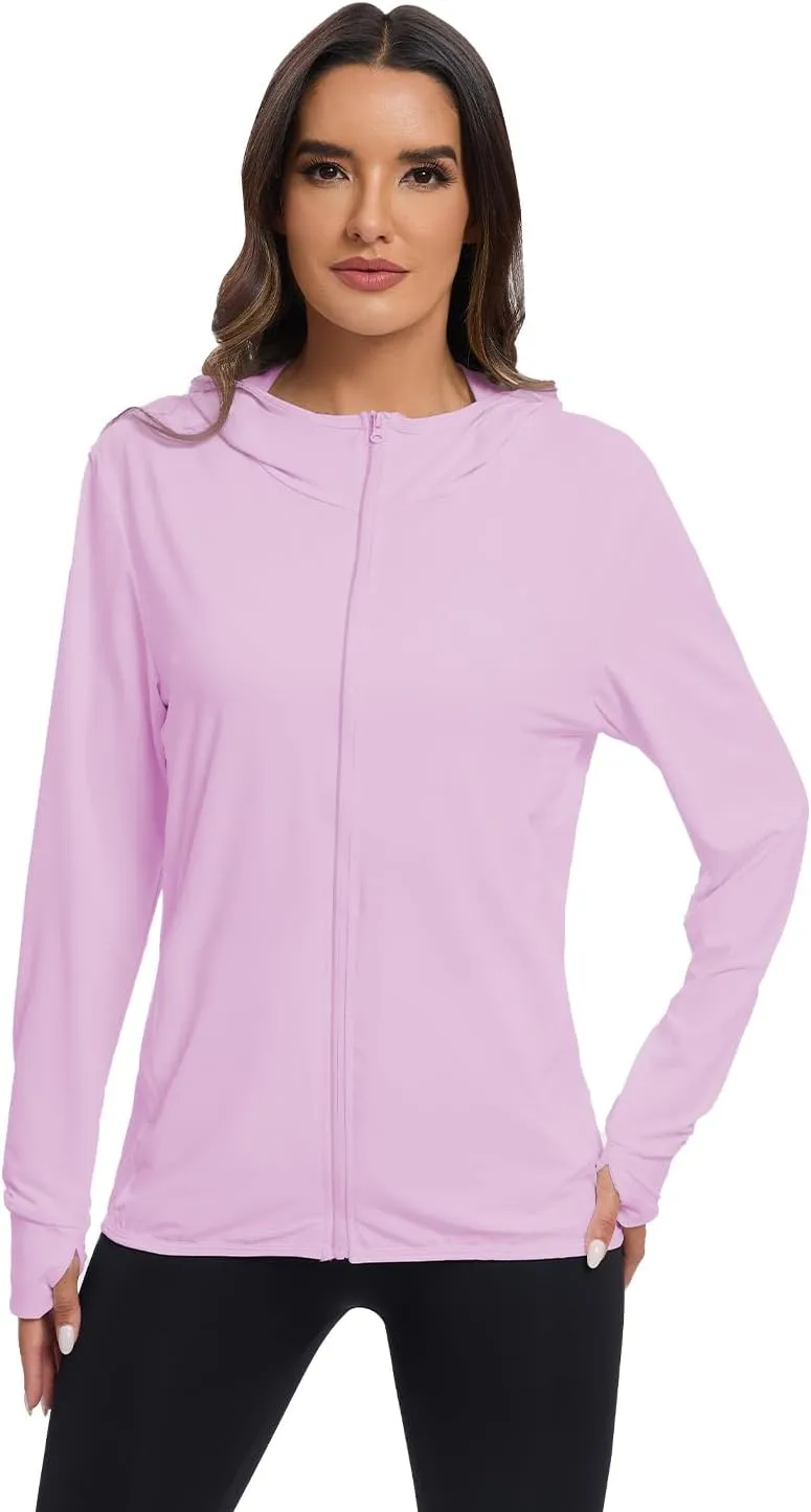 Women's Sun Protection Jacket UPF 50  Full Zipper Long Sleeve UV Hoodie Shirts Outdoor Athletic Jacket with Pocket