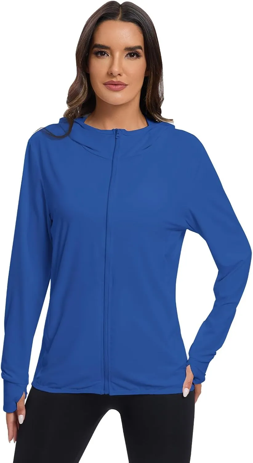 Women's Sun Protection Jacket UPF 50  Full Zipper Long Sleeve UV Hoodie Shirts Outdoor Athletic Jacket with Pocket