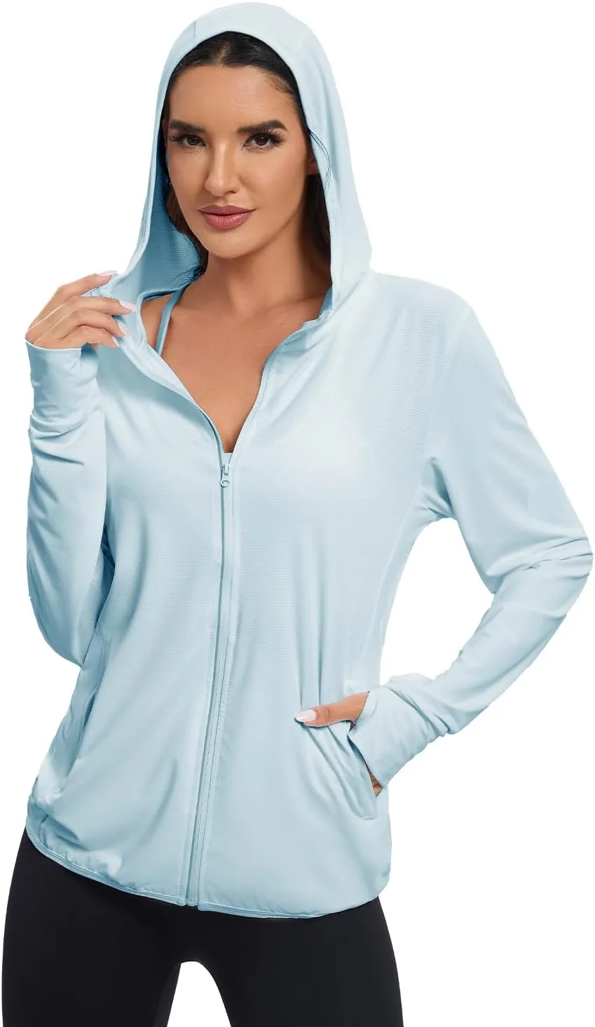 Women's Sun Protection Jacket UPF 50  Full Zipper Long Sleeve UV Hoodie Shirts Outdoor Athletic Jacket with Pocket