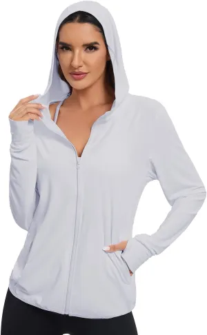 Women's Sun Protection Jacket UPF 50  Full Zipper Long Sleeve UV Hoodie Shirts Outdoor Athletic Jacket with Pocket