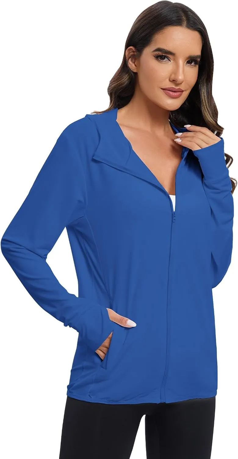 Women's Sun Protection Jacket UPF 50  Full Zipper Long Sleeve UV Hoodie Shirts Outdoor Athletic Jacket with Pocket