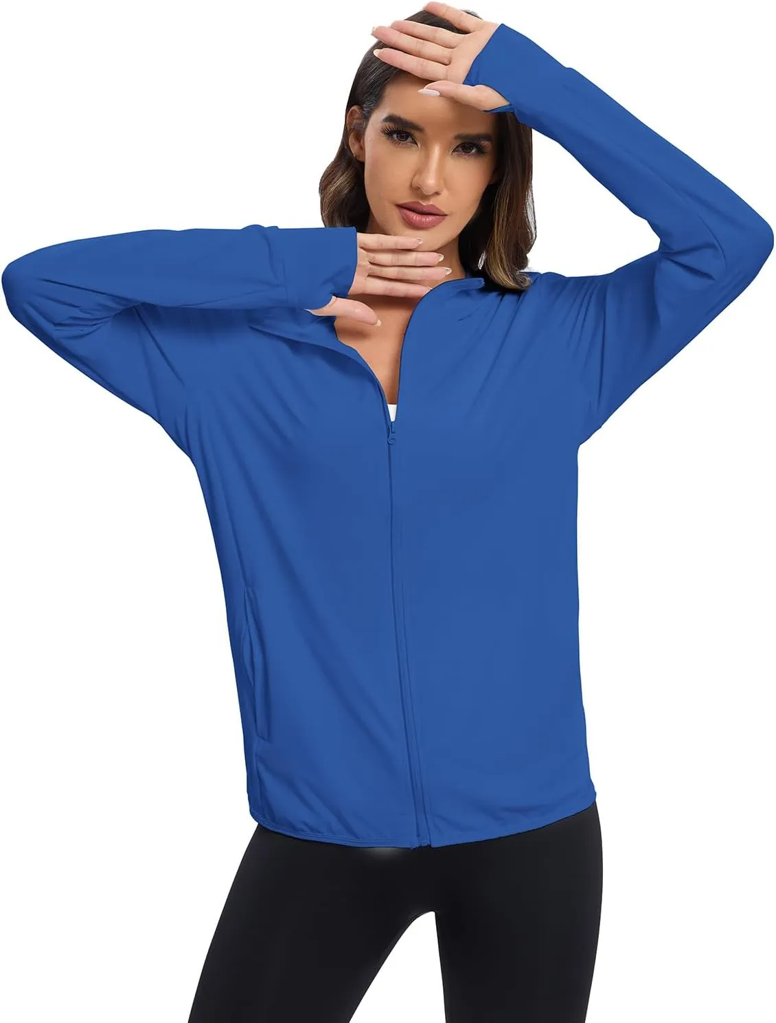 Women's Sun Protection Jacket UPF 50  Full Zipper Long Sleeve UV Hoodie Shirts Outdoor Athletic Jacket with Pocket