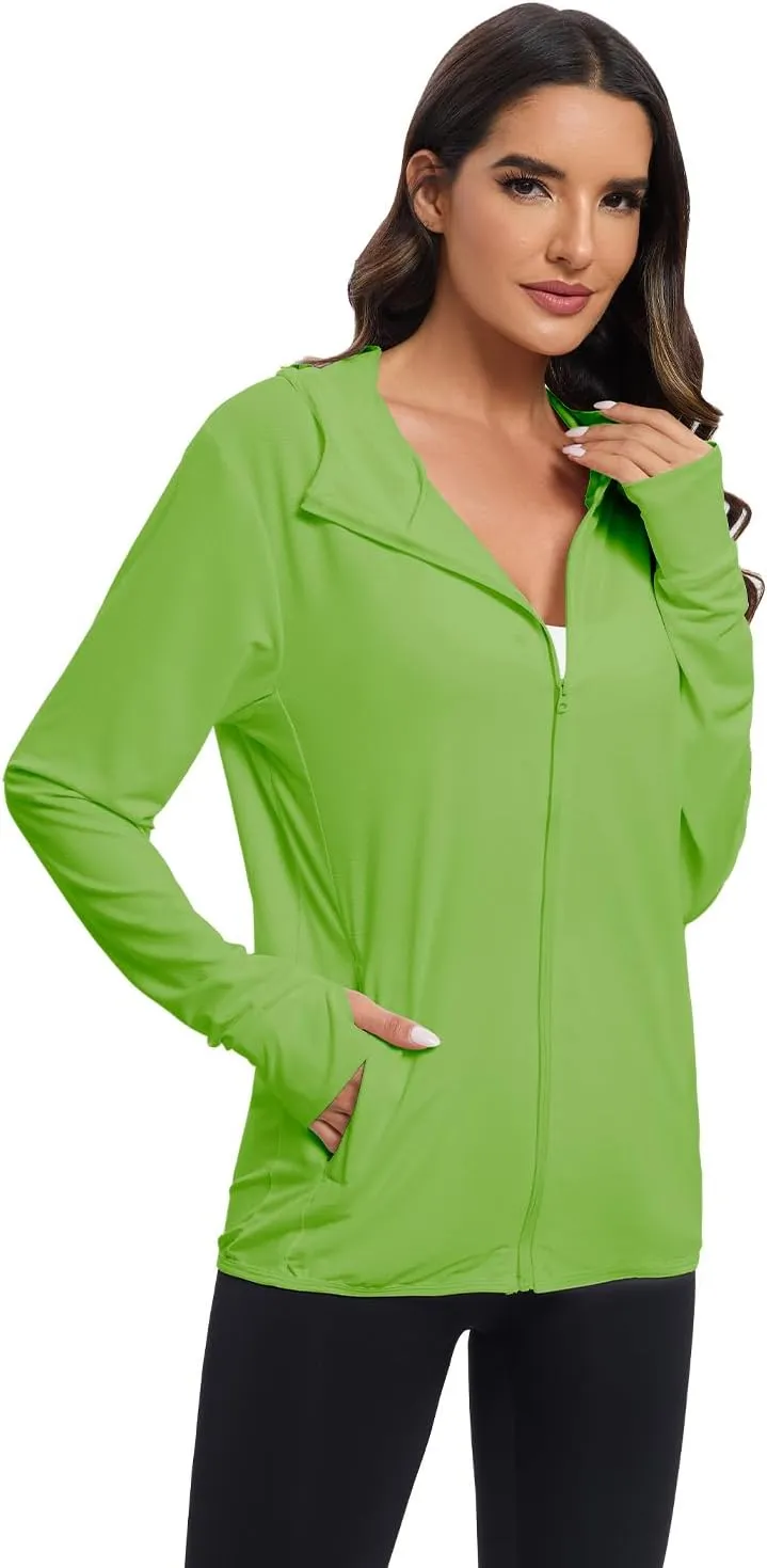 Women's Sun Protection Jacket UPF 50  Full Zipper Long Sleeve UV Hoodie Shirts Outdoor Athletic Jacket with Pocket