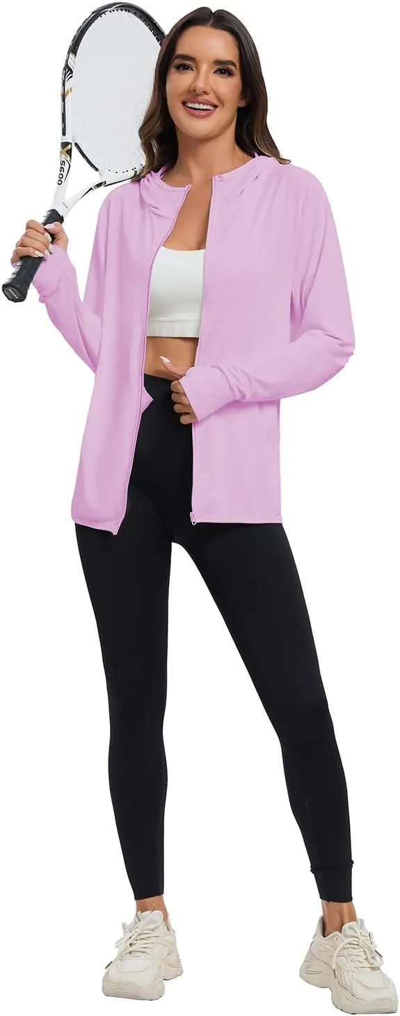 Women's Sun Protection Jacket UPF 50  Full Zipper Long Sleeve UV Hoodie Shirts Outdoor Athletic Jacket with Pocket
