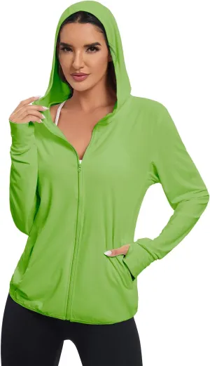 Women's Sun Protection Jacket UPF 50  Full Zipper Long Sleeve UV Hoodie Shirts Outdoor Athletic Jacket with Pocket