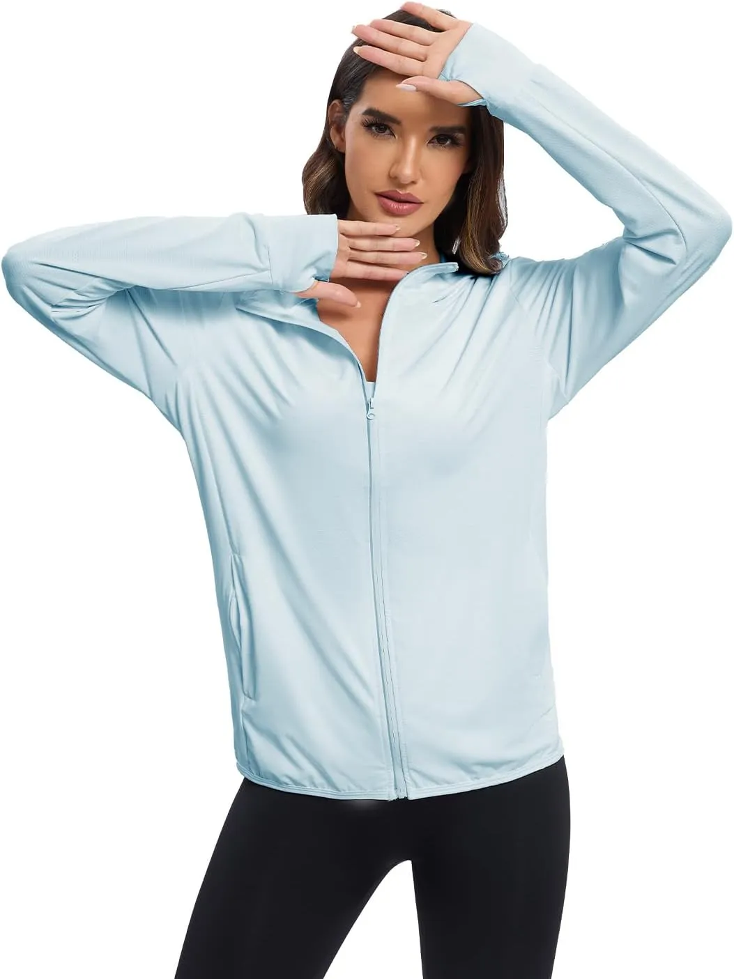 Women's Sun Protection Jacket UPF 50  Full Zipper Long Sleeve UV Hoodie Shirts Outdoor Athletic Jacket with Pocket