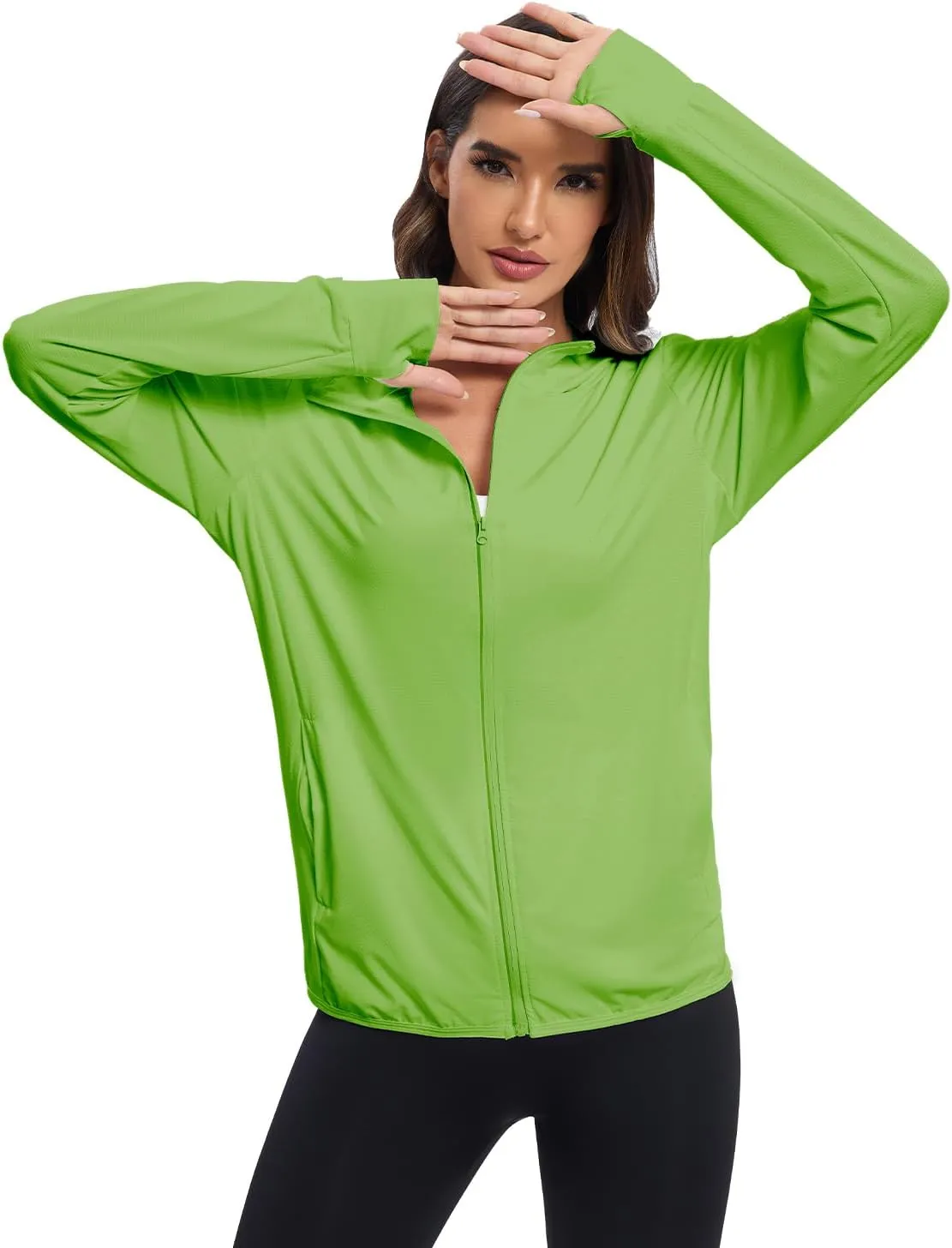 Women's Sun Protection Jacket UPF 50  Full Zipper Long Sleeve UV Hoodie Shirts Outdoor Athletic Jacket with Pocket