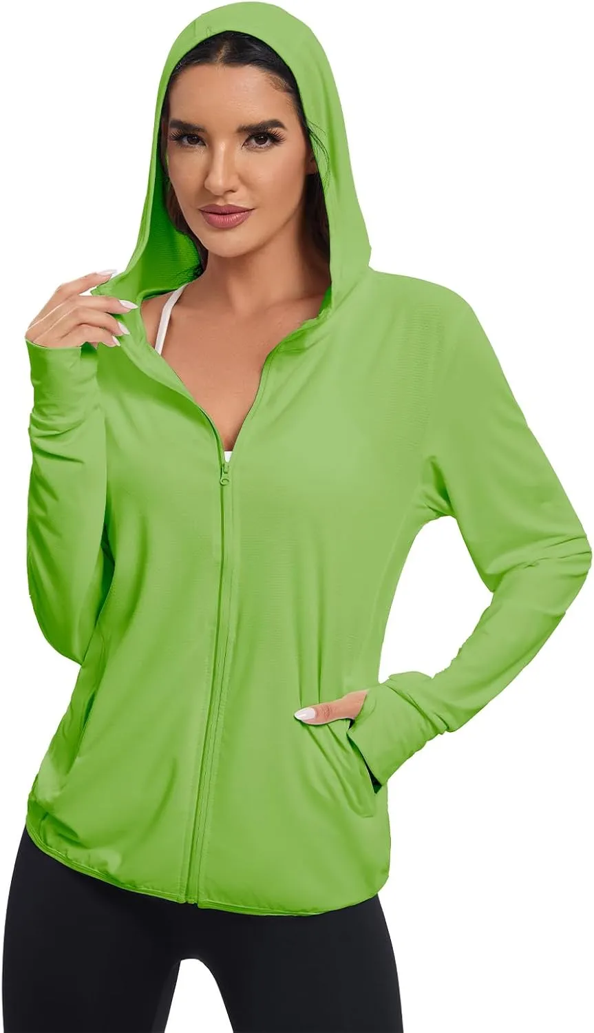 Women's Sun Protection Jacket UPF 50  Full Zipper Long Sleeve UV Hoodie Shirts Outdoor Athletic Jacket with Pocket