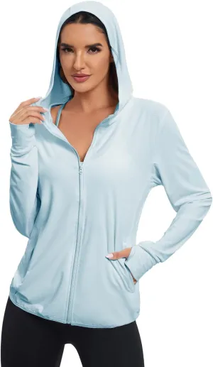 Women's Sun Protection Jacket UPF 50  Full Zipper Long Sleeve UV Hoodie Shirts Outdoor Athletic Jacket with Pocket