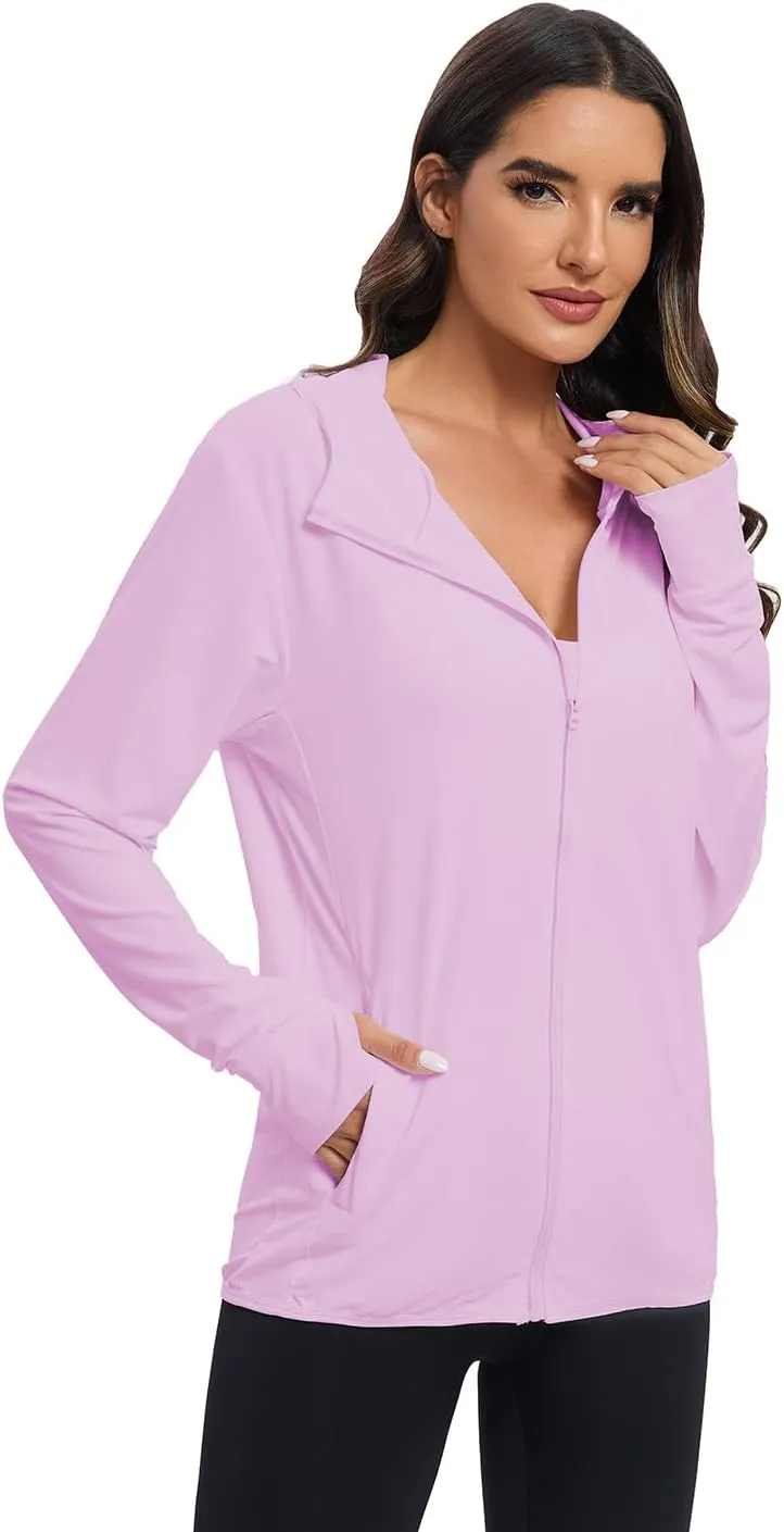 Women's Sun Protection Jacket UPF 50  Full Zipper Long Sleeve UV Hoodie Shirts Outdoor Athletic Jacket with Pocket