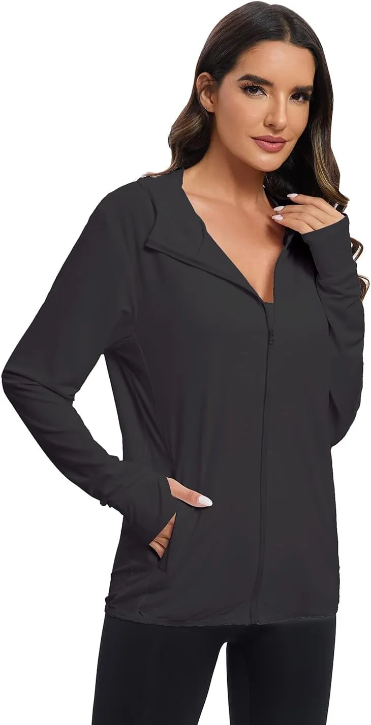 Women's Sun Protection Jacket UPF 50  Full Zipper Long Sleeve UV Hoodie Shirts Outdoor Athletic Jacket with Pocket