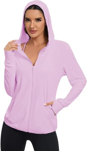 Women's Sun Protection Jacket UPF 50  Full Zipper Long Sleeve UV Hoodie Shirts Outdoor Athletic Jacket with Pocket