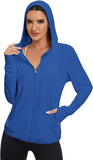 Women's Sun Protection Jacket UPF 50  Full Zipper Long Sleeve UV Hoodie Shirts Outdoor Athletic Jacket with Pocket