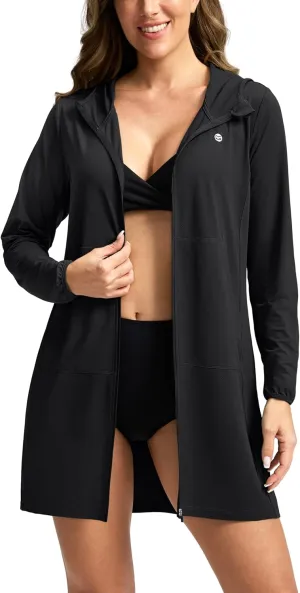 Women's UPF 50  Swim Cover Up Sun Protection Hoodie Long Jacket SPF Lightweight Beach Cover Ups for Women