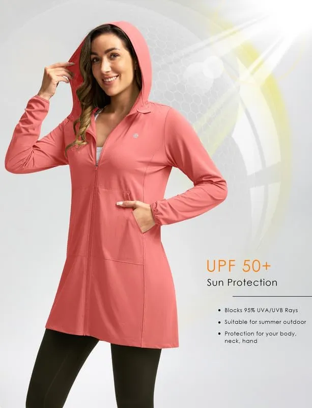 Women's UPF 50  Swim Cover Up Sun Protection Hoodie Long Jacket SPF Lightweight Beach Cover Ups for Women