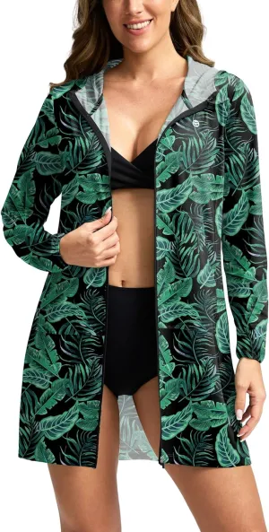 Women's UPF 50  Swim Cover Up Sun Protection Hoodie Long Jacket SPF Lightweight Beach Cover Ups for Women
