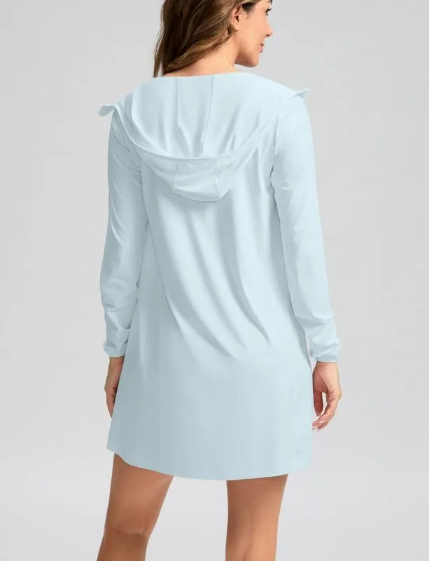 Women's UPF 50  Swim Cover Up Sun Protection Hoodie Long Jacket SPF Lightweight Beach Cover Ups for Women