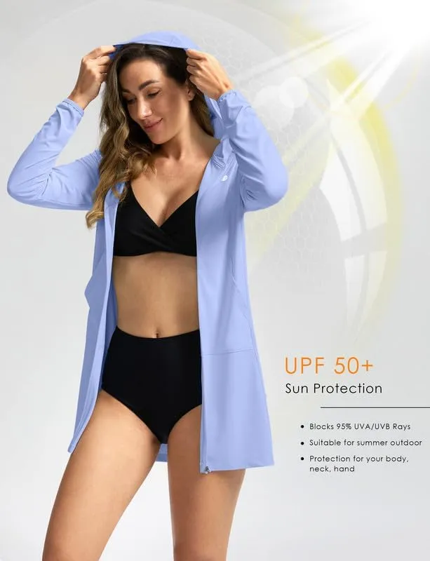Women's UPF 50  Swim Cover Up Sun Protection Hoodie Long Jacket SPF Lightweight Beach Cover Ups for Women