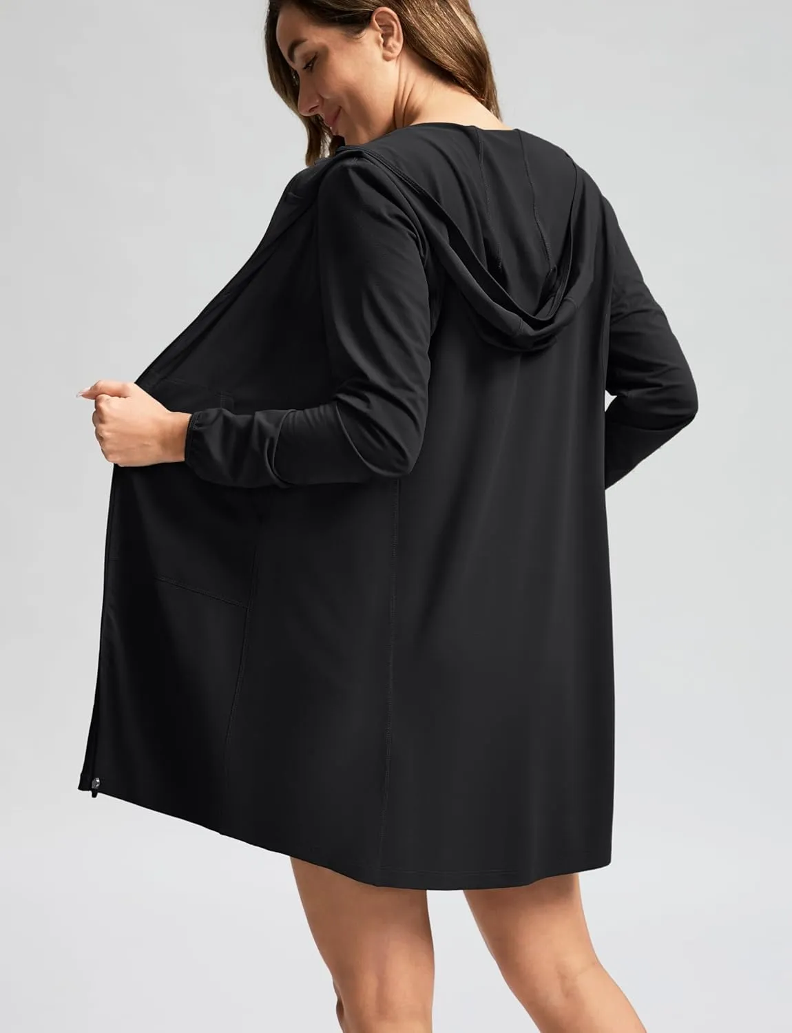 Women's UPF 50  Swim Cover Up Sun Protection Hoodie Long Jacket SPF Lightweight Beach Cover Ups for Women