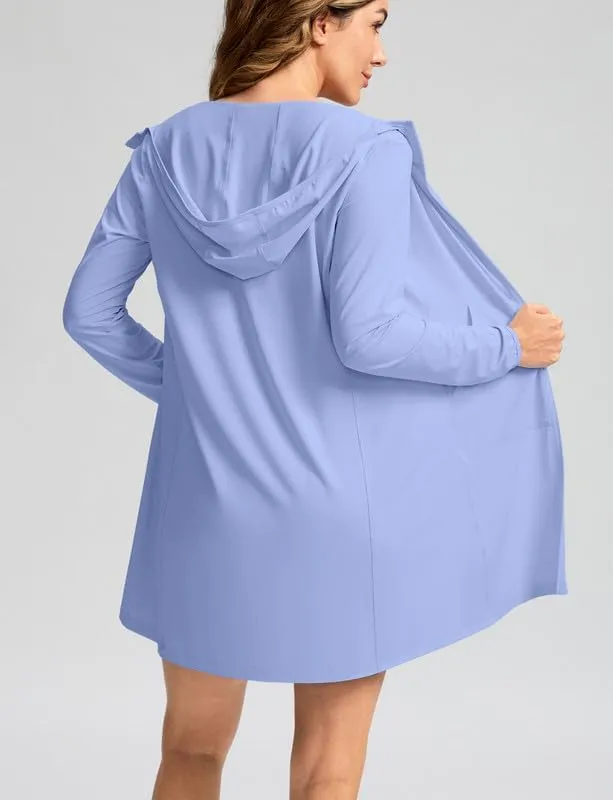 Women's UPF 50  Swim Cover Up Sun Protection Hoodie Long Jacket SPF Lightweight Beach Cover Ups for Women