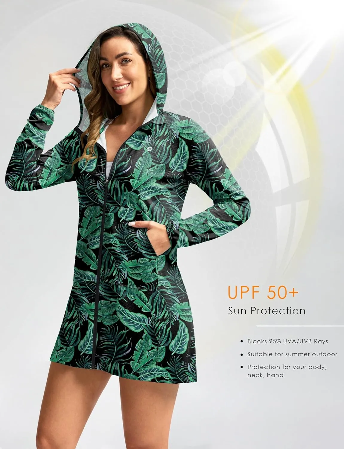 Women's UPF 50  Swim Cover Up Sun Protection Hoodie Long Jacket SPF Lightweight Beach Cover Ups for Women