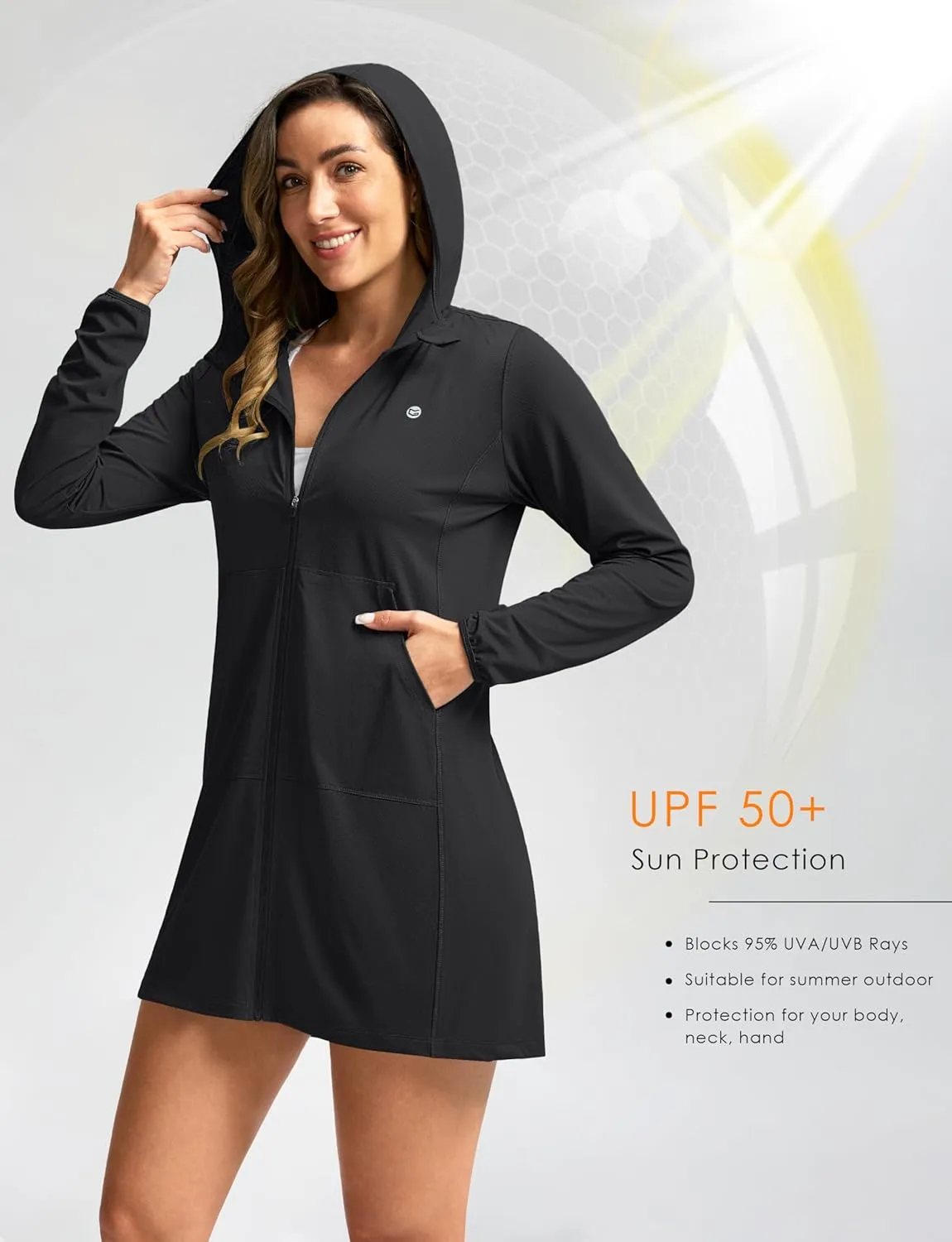 Women's UPF 50  Swim Cover Up Sun Protection Hoodie Long Jacket SPF Lightweight Beach Cover Ups for Women
