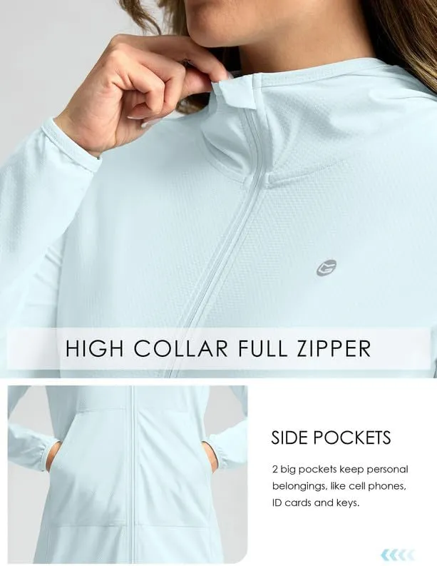 Women's UPF 50  Swim Cover Up Sun Protection Hoodie Long Jacket SPF Lightweight Beach Cover Ups for Women