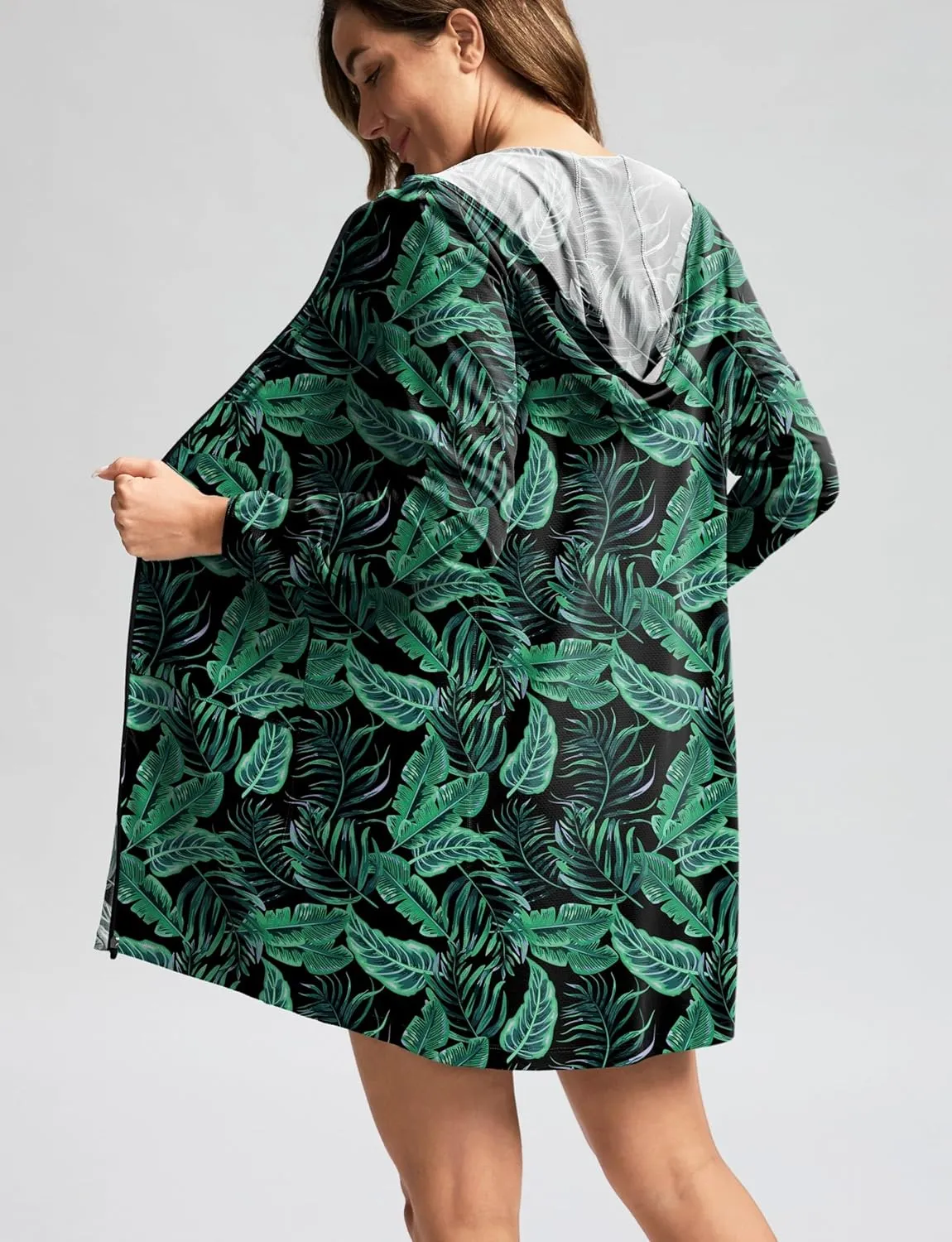 Women's UPF 50  Swim Cover Up Sun Protection Hoodie Long Jacket SPF Lightweight Beach Cover Ups for Women