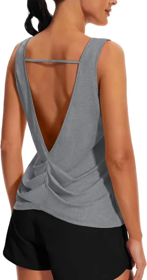 Workout Tops for Women Open Back Yoga Tank Tops Sleeveless Running Shirts Athletic Gym Lightweight Quick Dry Top