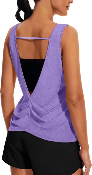 Workout Tops for Women Open Back Yoga Tank Tops Sleeveless Running Shirts Athletic Gym Lightweight Quick Dry Top