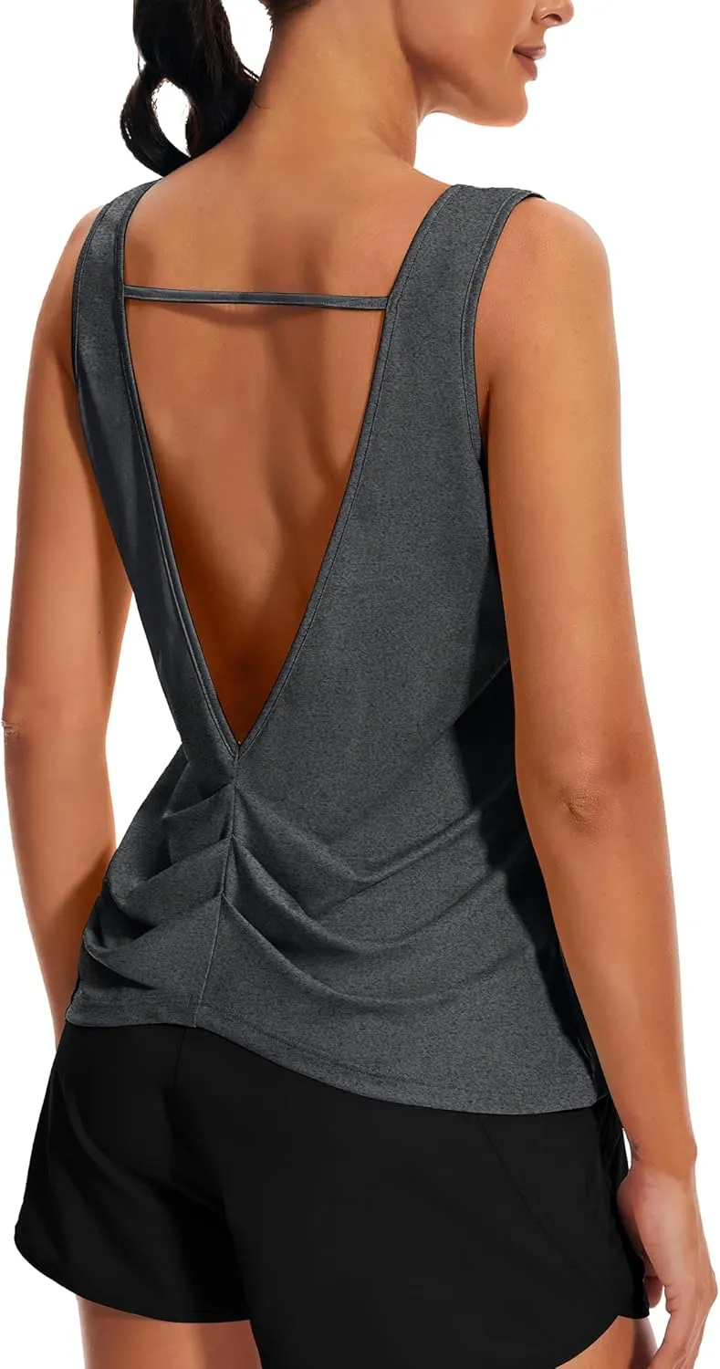 Workout Tops for Women Open Back Yoga Tank Tops Sleeveless Running Shirts Athletic Gym Lightweight Quick Dry Top