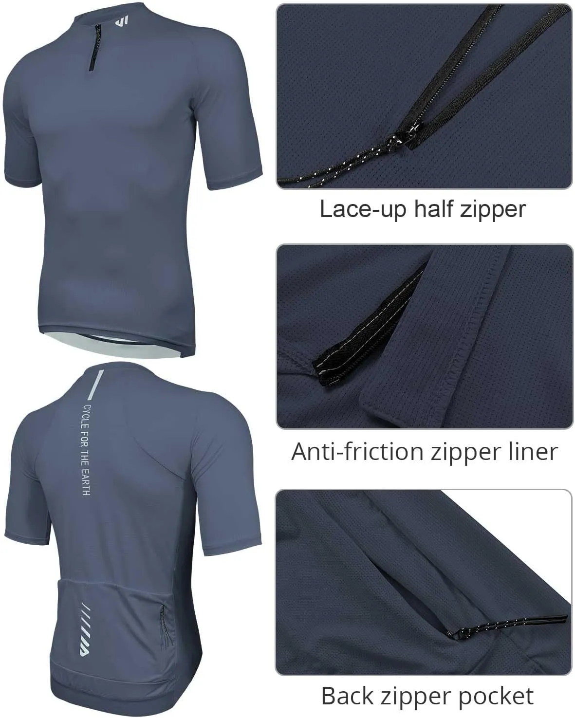 Wulibike Cycling Jersey Men Short Sleeve, Road Bike Jerseys Half Zipper with Pockets, Bicycle Clothing Breathable Quick Dry