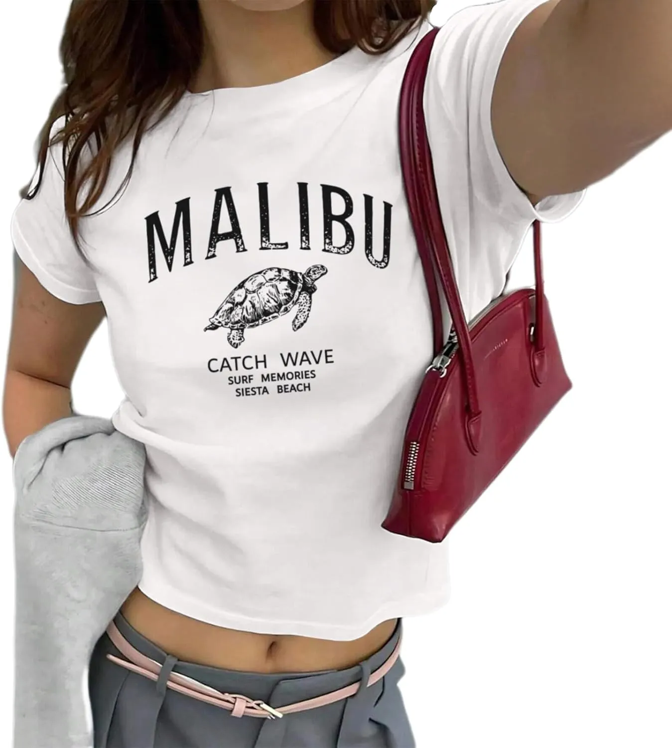 Y2k Graphic Baby Tees for Women Malibu Sea Turtles Cropped Tshirt E-Girl Aesthetic Shirts Vintage Summer Crop Tops