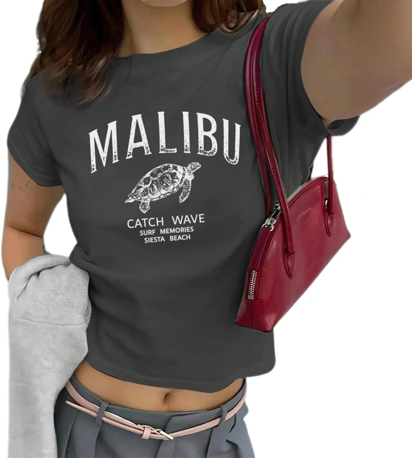 Y2k Graphic Baby Tees for Women Malibu Sea Turtles Cropped Tshirt E-Girl Aesthetic Shirts Vintage Summer Crop Tops