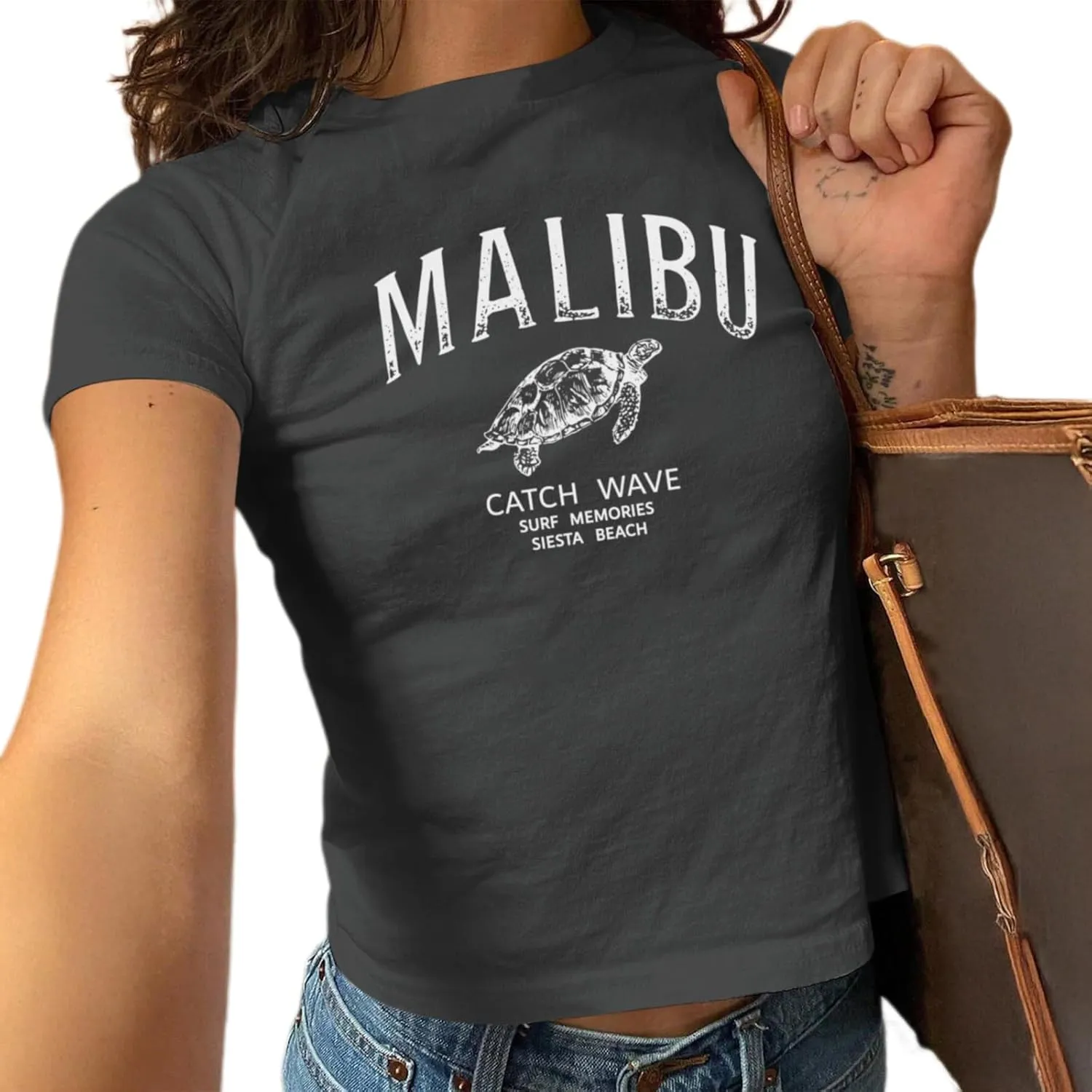 Y2k Graphic Baby Tees for Women Malibu Sea Turtles Cropped Tshirt E-Girl Aesthetic Shirts Vintage Summer Crop Tops