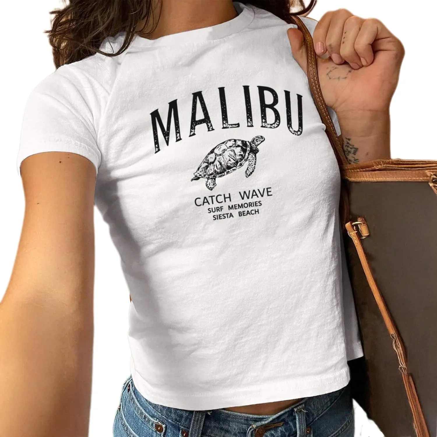 Y2k Graphic Baby Tees for Women Malibu Sea Turtles Cropped Tshirt E-Girl Aesthetic Shirts Vintage Summer Crop Tops