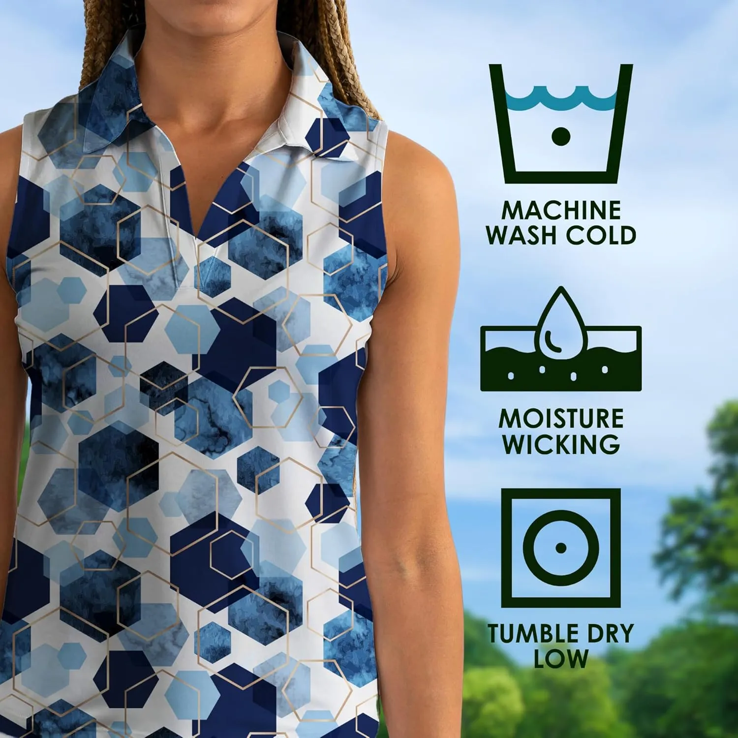 YATTA GOLF Performance Sleeveless Golf Polo for Women - Moisture Wicking V-Neck Golf Polo Shirts Workout Golf Tank Tops