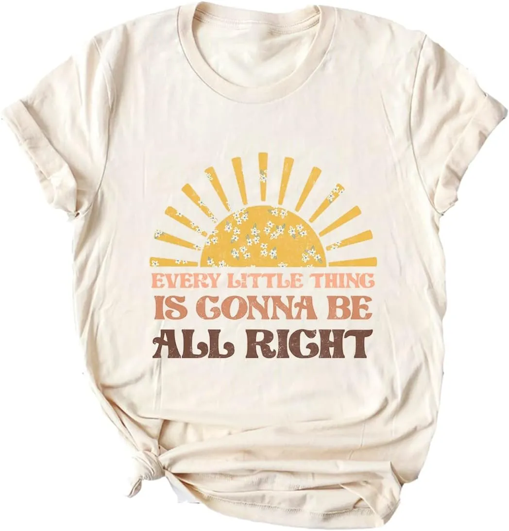 Yimoya Every Little Thing is Gonna Be Alright Shirt Womens Vintage Country Music Graphic Tees (Q-Cream, L)