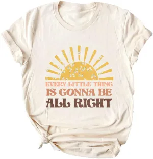 Yimoya Every Little Thing is Gonna Be Alright Shirt Womens Vintage Country Music Graphic Tees (Q-Cream, L)