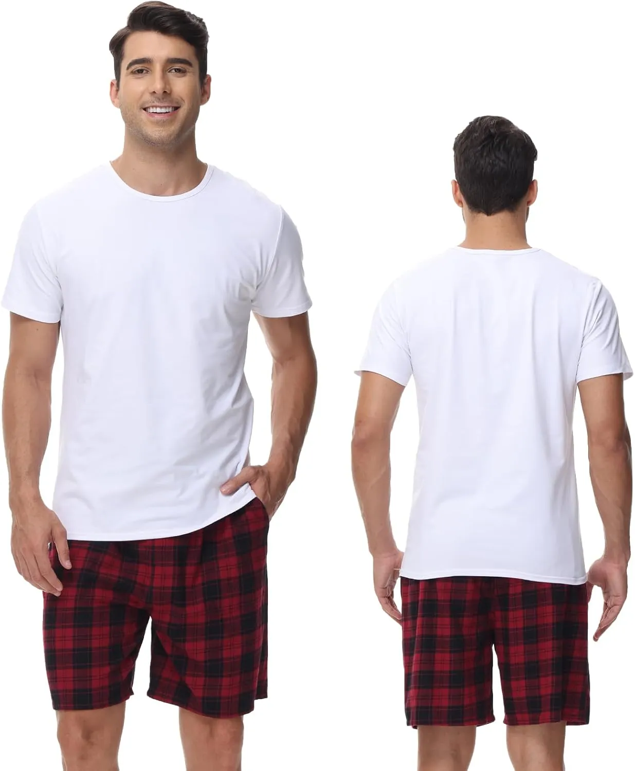 yuyangdpb Men's 3-Pack Woven Pajama Short Cotton Plaid Sleepwear Shorts Button Open Fly with Pockets