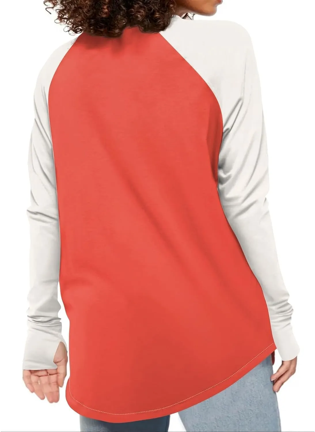 ZDRZK Oversized Sweatshirt For Women Color Block Long Sleeve Thumb Hole Pullover Tops Crewneck Casual Lightweight Shirts
