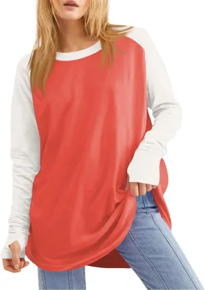 ZDRZK Oversized Sweatshirt For Women Color Block Long Sleeve Thumb Hole Pullover Tops Crewneck Casual Lightweight Shirts
