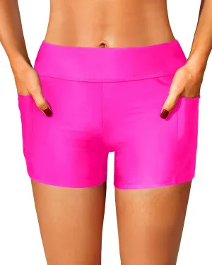 Zmart Women 3" Swim Shorts High Waisted Boy Short Swim Bathing Suit Bottoms Swimsuit Board Shorts UPF 50  with Pockets
